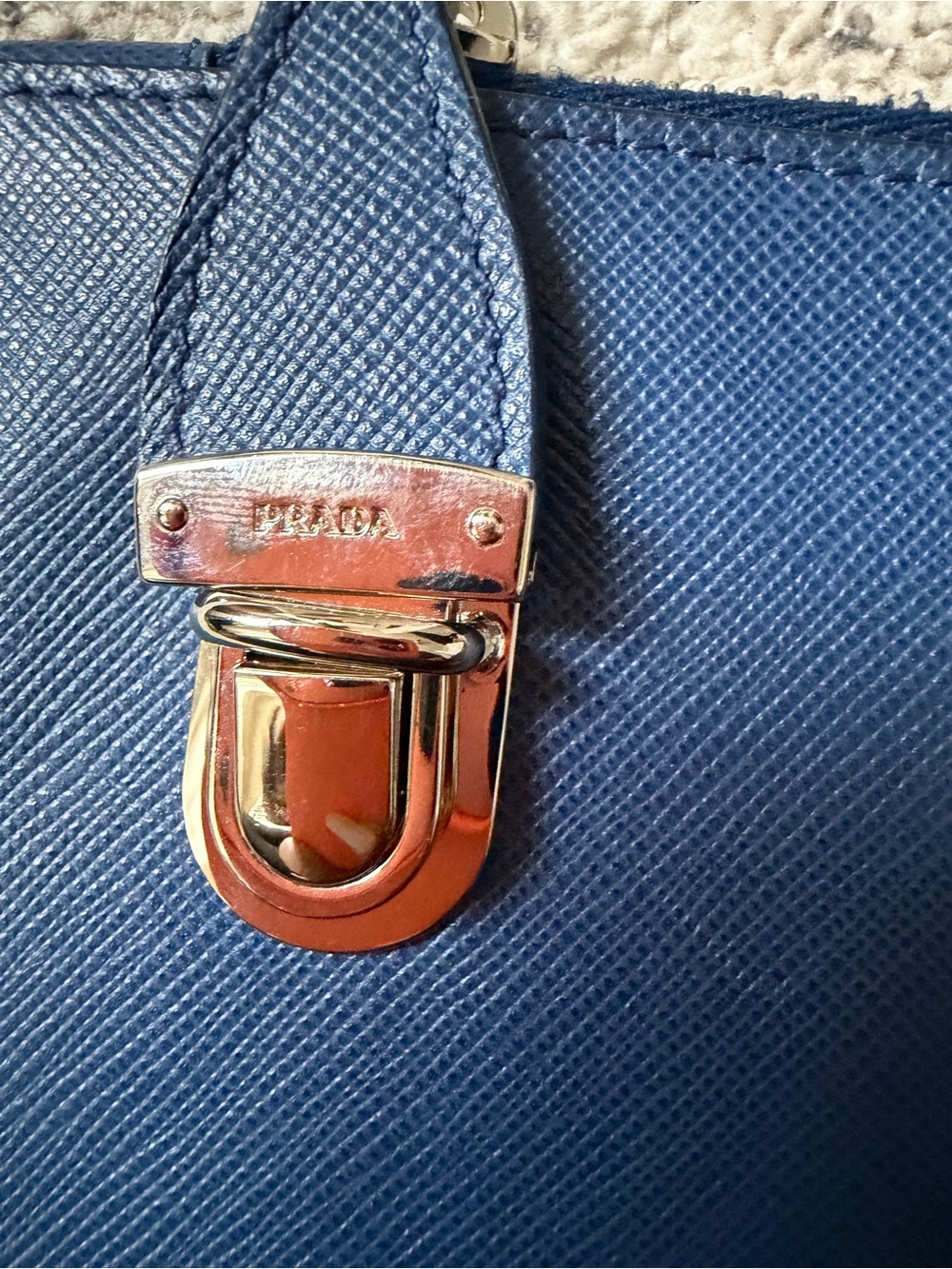 Prada Blue Saffiano Leather Briefcase with Polished Hardware